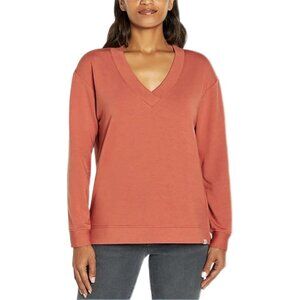 Orvis Womens Sweatshirt Medium Rust Orange V-Neck Pullover Casual Long Sleeve